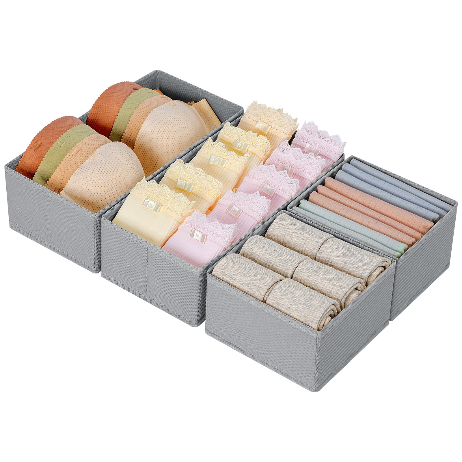 DIMJ Organizador Cajones Juego de 4 Cajas Almacenaje Plegables de Tela Para Guardar Ropa, Organizadores de Cajones No Tejidos, Calcetines, Ropa Interior, Clásico Gris