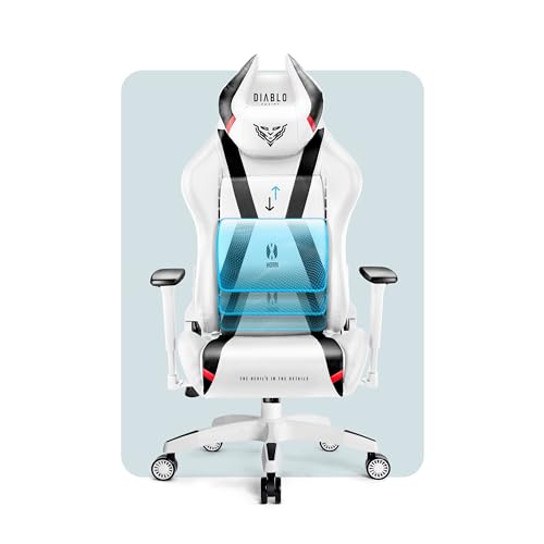 Diablo X-Horn Silla Gaming Oficina Gamer Apoyabrazos 3D Cojín Ajustable Diseño Ergonómico Cuero Sintético Función de Inclinación Blanco Normal (L)