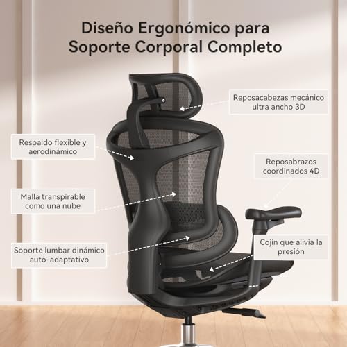 SIHOO Doro C300 - Silla de Oficina ergonómica con reposabrazos Ultra Suaves en 3D, Soporte Lumbar dinámico para Silla de Oficina en casa, Respaldo Ajustable para Silla de Escritorio (Negro)