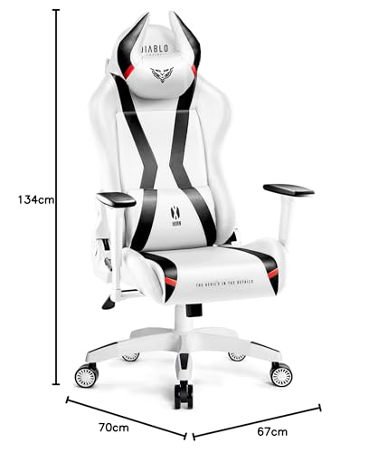 Diablo X-Horn Silla Gaming Oficina Gamer Apoyabrazos 3D Cojín Ajustable Diseño Ergonómico Cuero Sintético Función de Inclinación Blanco Normal (L)