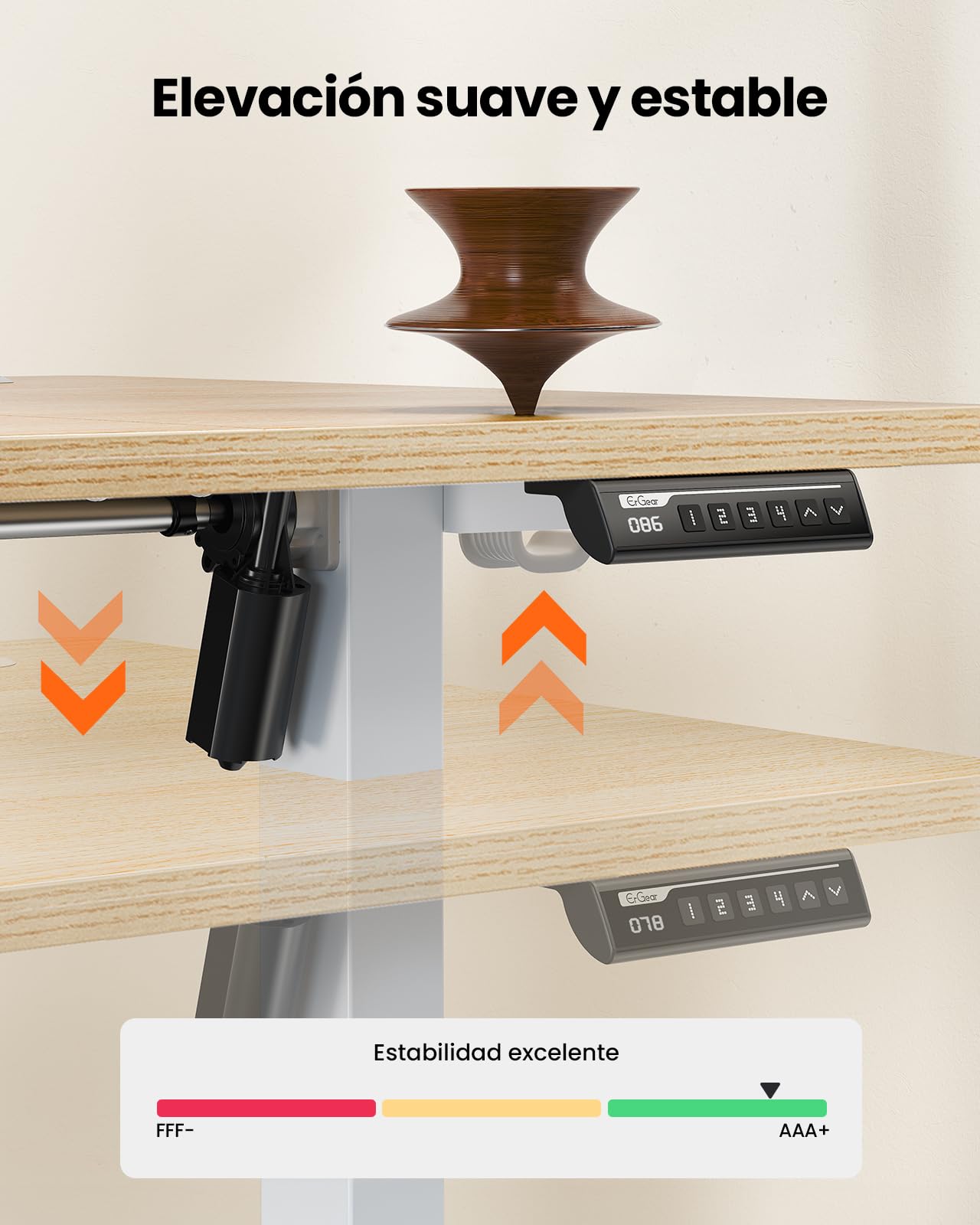 ErGear Escritorio Elevable Eléctrico, Escritorio Ajustable en Altura 140 x 70 cm, Mesa Elevable con Panel Inteligente de 7 Memorias, Mesa Escritorio Oficina en Casa con Tablero Ensamblado
