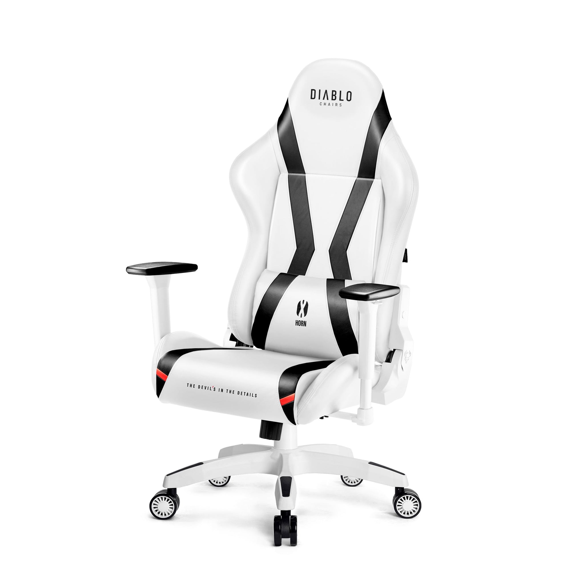Diablo X-Horn Silla Gaming Oficina Gamer Apoyabrazos 3D Cojín Ajustable Diseño Ergonómico Cuero Sintético Función de Inclinación Blanco Normal (L)