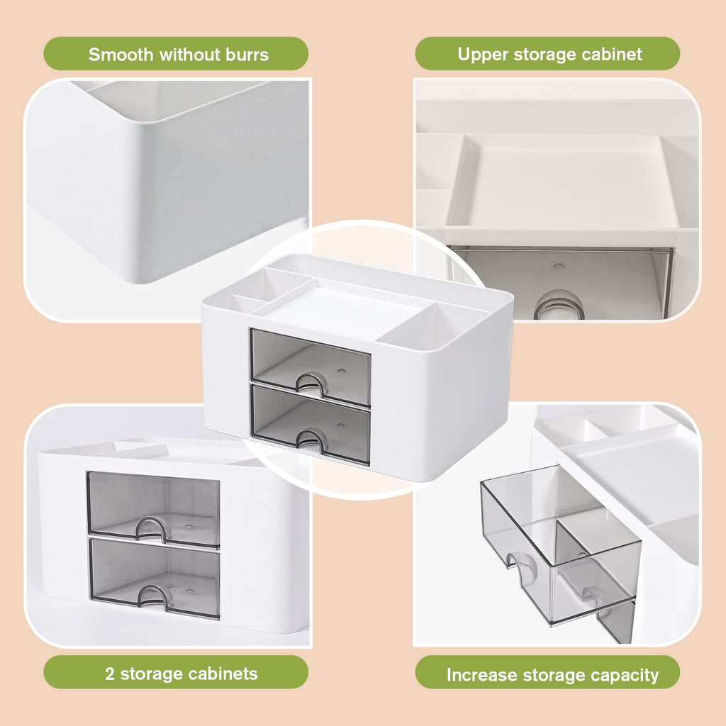 Organizador escritorio versátil con 5 compartimentos, 2 cajones y opciones de almacenamiento multifuncionales - ideal para suministros de oficina, artículos de papelería y accesorios de escritorio.