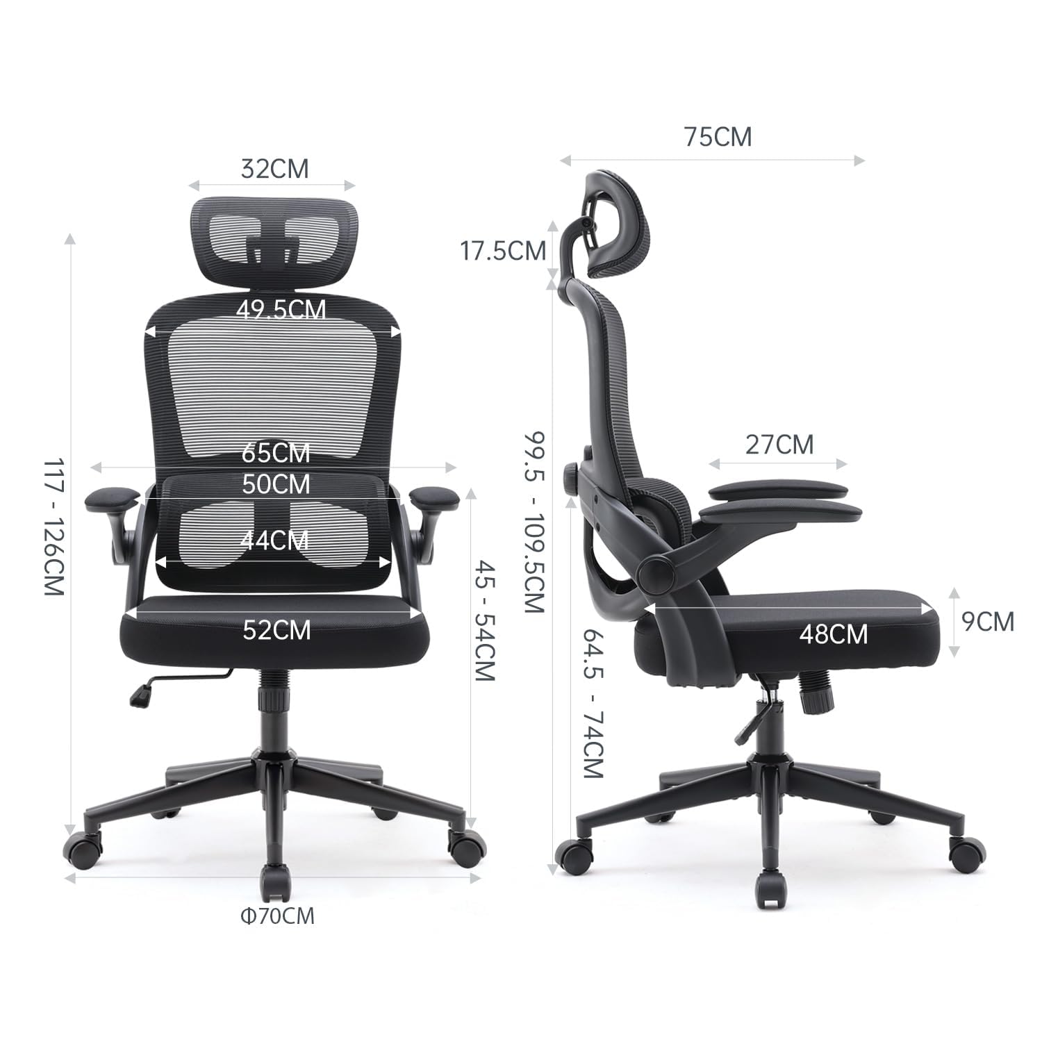 SIHOO M102C Silla ergonomica Escritorio, Silla de Oficina Grande y Alta con reposabrazos Plegables, Soporte Lumbar Ajustable Silla Escritorio, Silla Oficina ergonómica para Uso doméstico - Negro