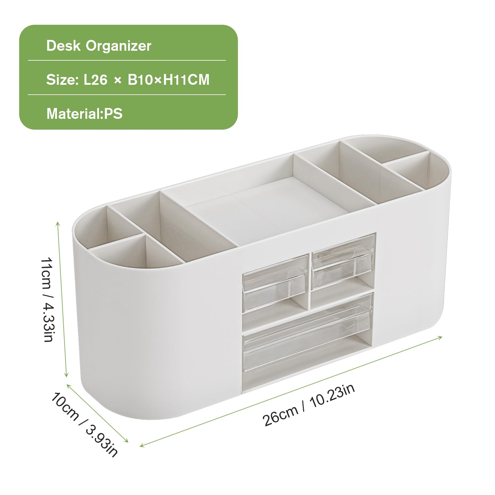 MumdoYAL Organizador de escritorio con 6 compartimentos y 3 cajones – Maravilla de espacio multifuncional en color blanco