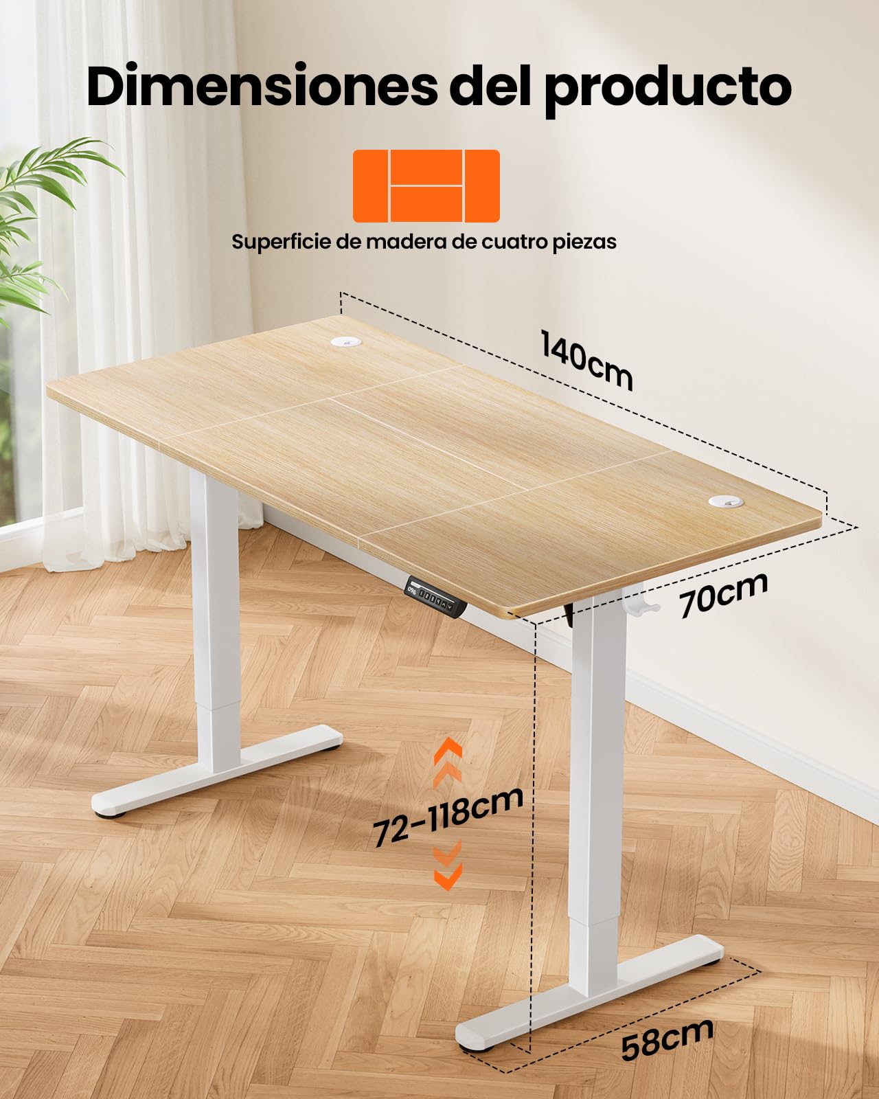 ErGear Escritorio Elevable Eléctrico, Escritorio Ajustable en Altura 140 x 70 cm, Mesa Elevable con Panel Inteligente de 7 Memorias, Mesa Escritorio Oficina en Casa con Tablero Ensamblado