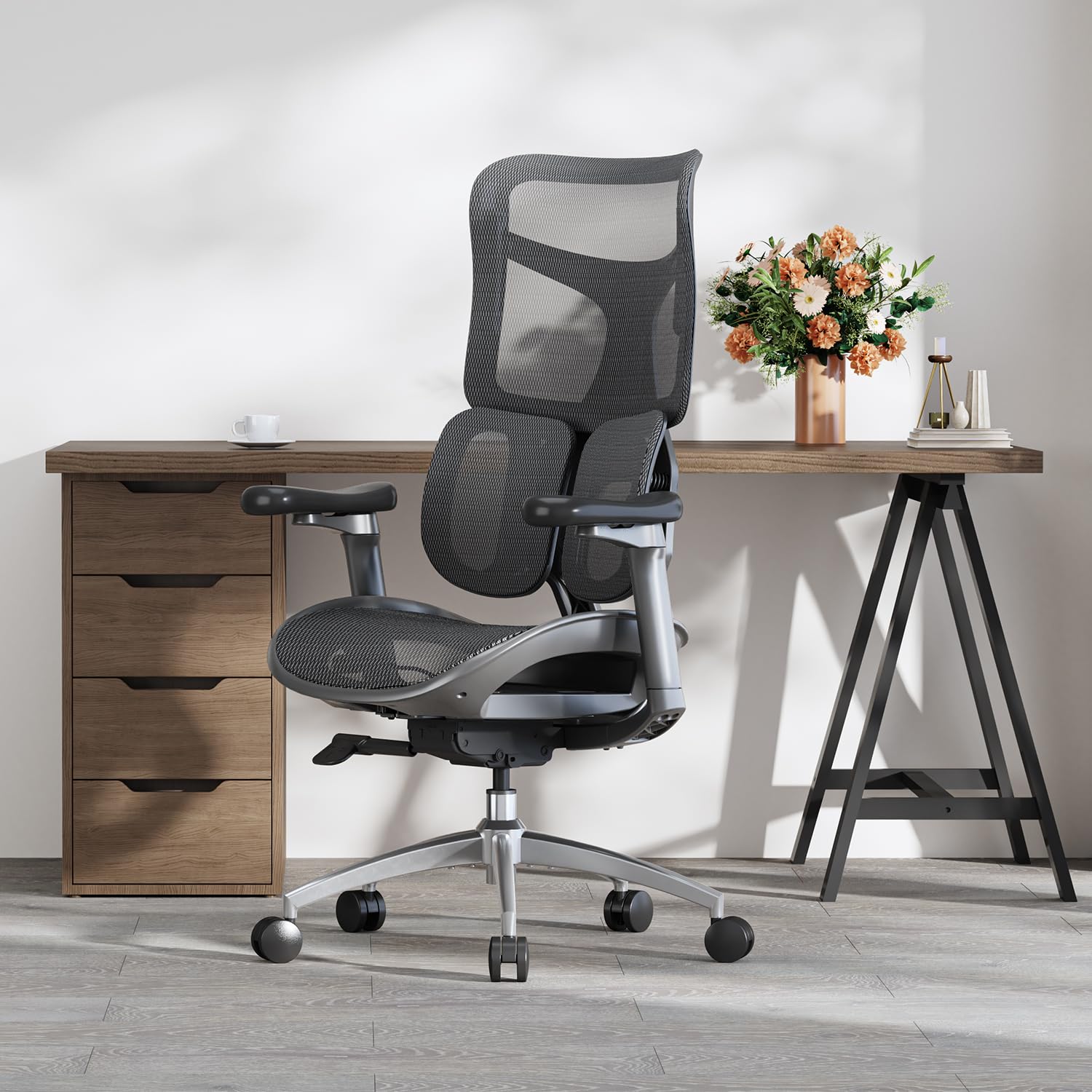 SIHOO Silla ergonómica de Oficina Doro S100 - con Soporte Lumbar dinámico Dual, Respaldo Ajustable en 5 Niveles, reposabrazos coordinados en 4D Adecuada para la Oficina en casa (S100 Negro)