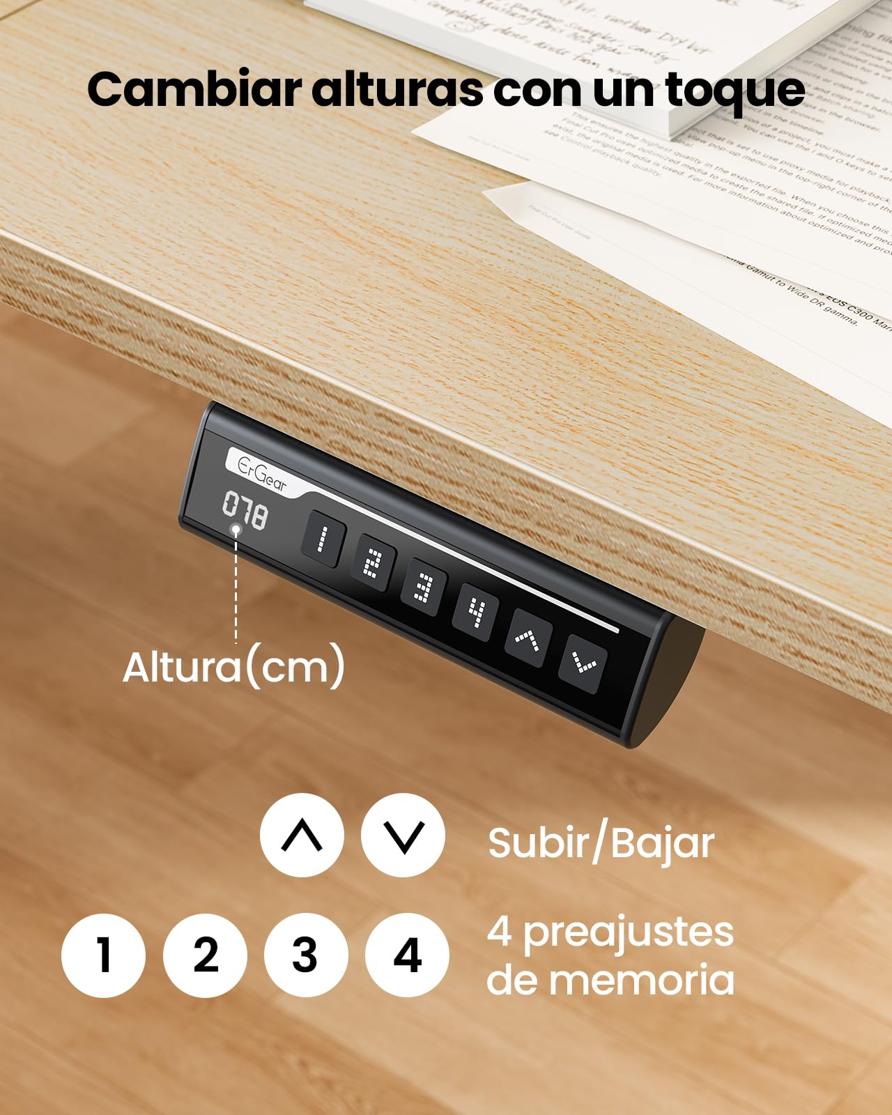 ErGear Escritorio Elevable Eléctrico, Escritorio Ajustable en Altura 140 x 70 cm, Mesa Elevable con Panel Inteligente de 7 Memorias, Mesa Escritorio Oficina en Casa con Tablero Ensamblado