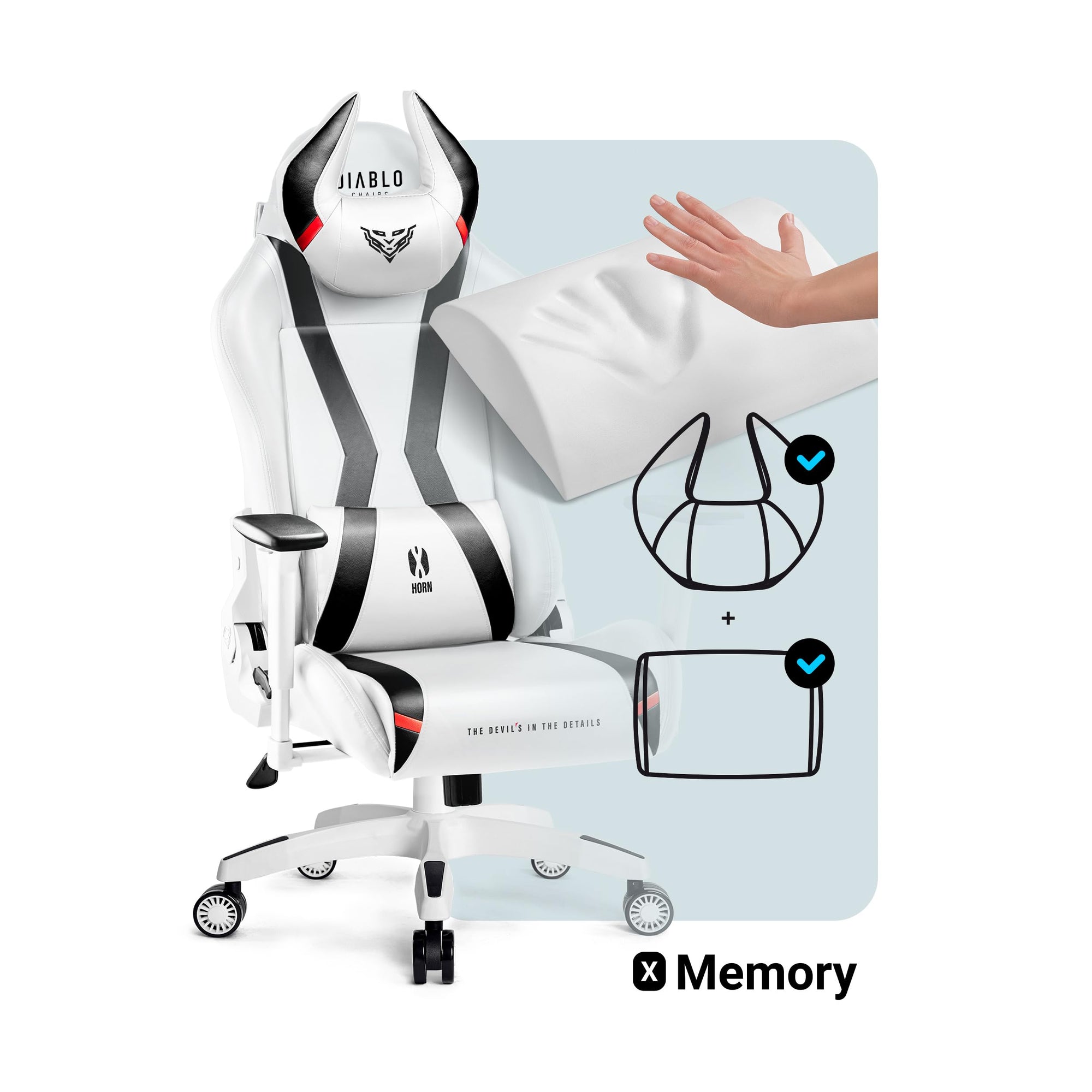 Diablo X-Horn Silla Gaming Oficina Gamer Apoyabrazos 3D Cojín Ajustable Diseño Ergonómico Cuero Sintético Función de Inclinación Blanco Normal (L)