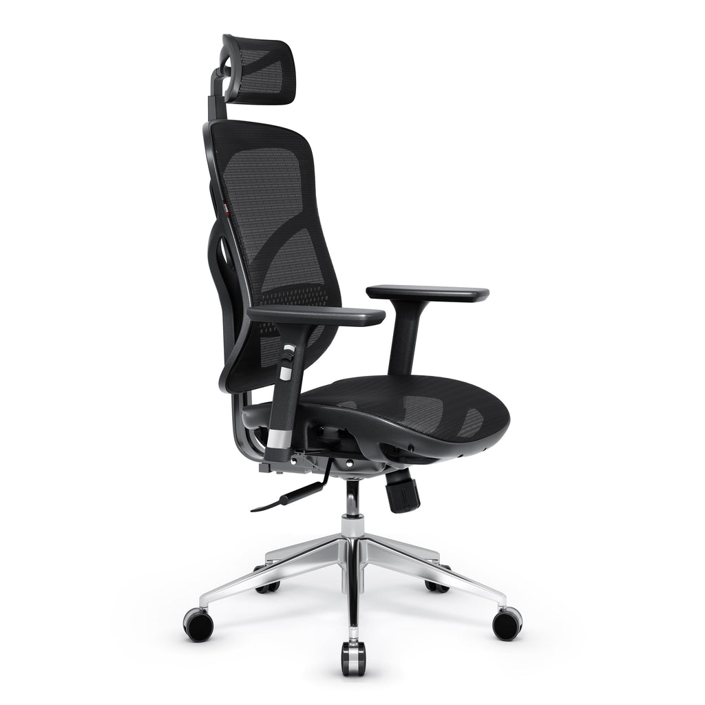 Diablo V-Basic Silla de Oficina Ergonómica Silla de Escritorio Giratoria con Apoyo Lumbar Integrado Reposabrazos 3D Reposacabezas Ajustable Función Balancín Altura Regulable (Negro)