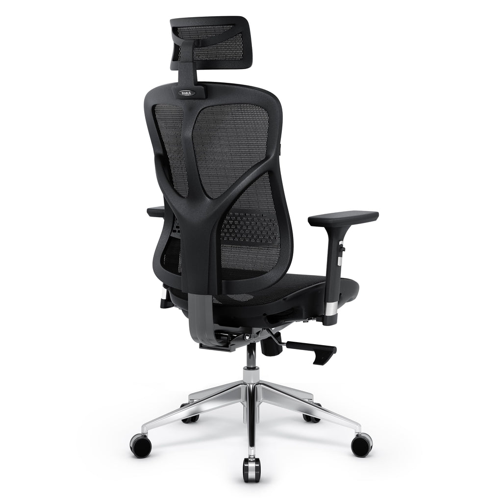 Diablo V-Basic Silla de Oficina Ergonómica Silla de Escritorio Giratoria con Apoyo Lumbar Integrado Reposabrazos 3D Reposacabezas Ajustable Función Balancín Altura Regulable (Negro)