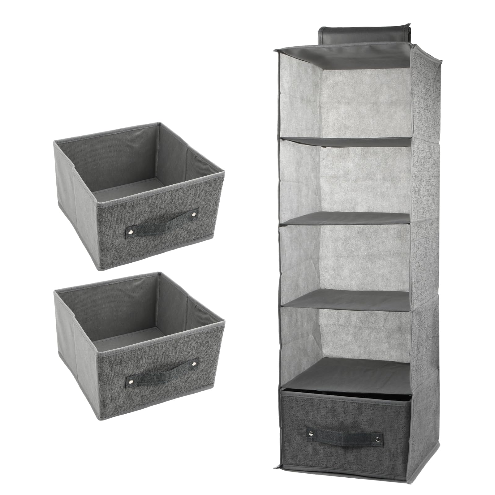 5 Niveles Estantes de Almacenamiento Colgantes 25x25x90cm, Organizador de Armario Colgante, 5 Compartimentos, Plegable Estantería Colgante de Tela con 2 Cajones Extraíbles (Gris)