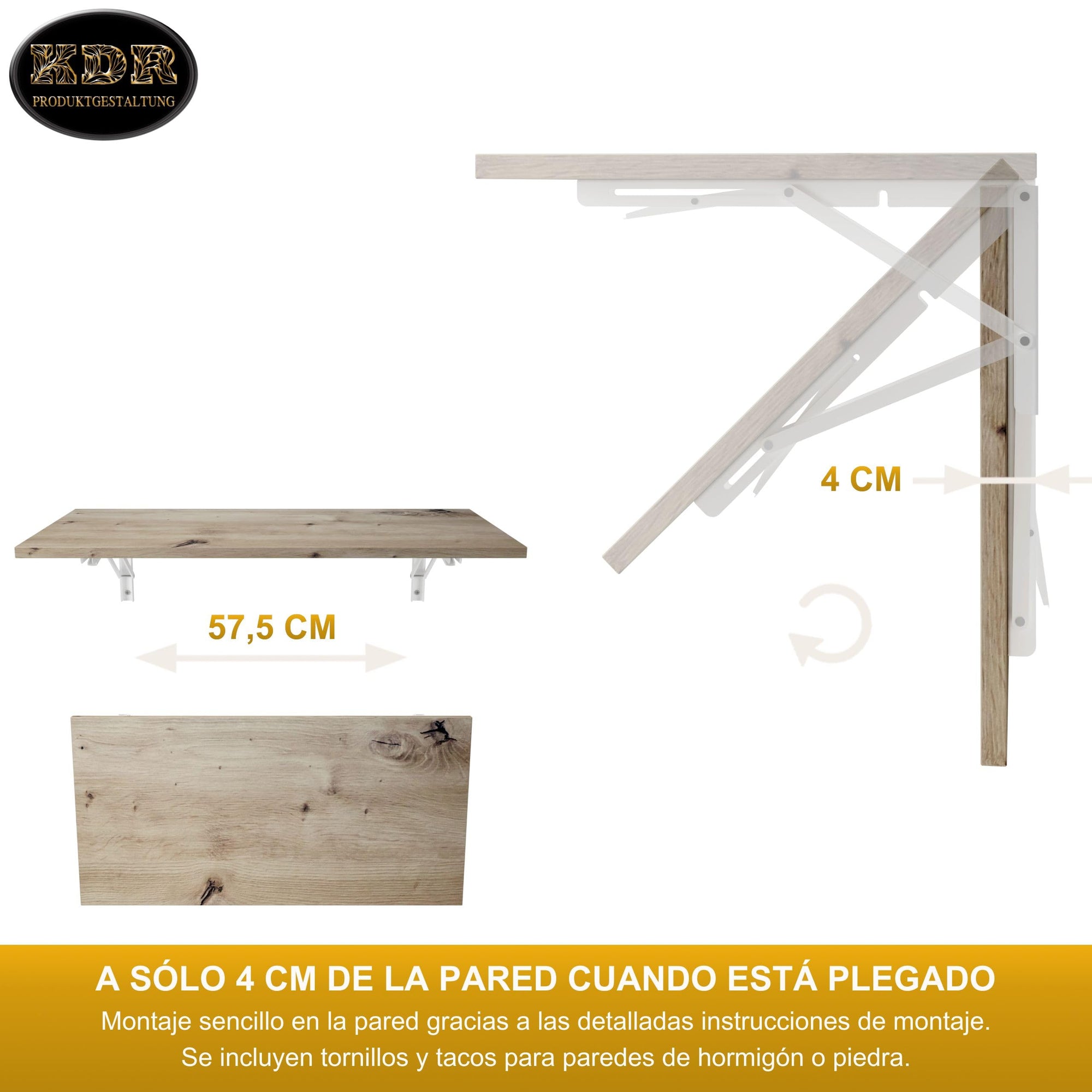 Mesa Plegable de Pared Tablero de Escritorio 80x40 cm en Roble nudoso Mesa Plegable Mesa de Comedor Mesa de Cocina para la Pared Mesa de Bar Mesa de pie Mesa de Pared Mesa Plegable para la Pared
