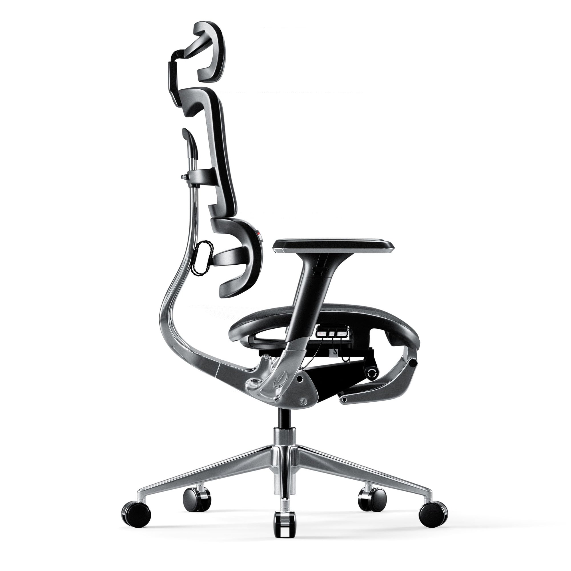 Diablo V-Master Silla de Escritorio ergonómica Silla de Oficina apoyabrazos Ajustables reposapiés Mecanismo de inclinación Malla Cuero sintético selección de Color (Negro)