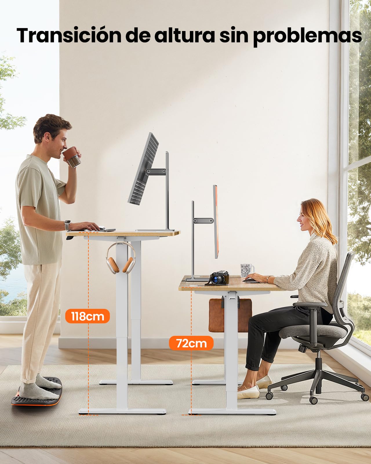 ErGear Escritorio Elevable Eléctrico, Escritorio Ajustable en Altura 140 x 70 cm, Mesa Elevable con Panel Inteligente de 7 Memorias, Mesa Escritorio Oficina en Casa con Tablero Ensamblado