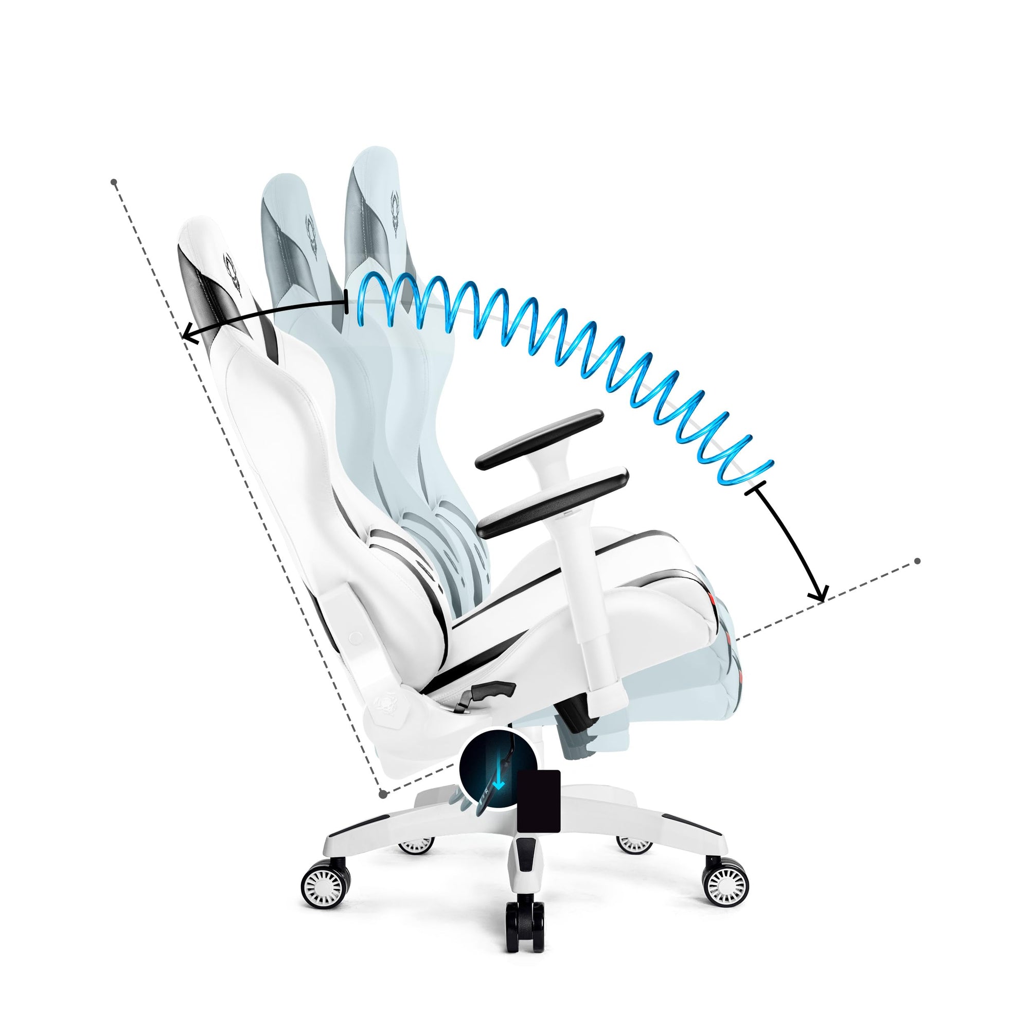 Diablo X-Horn Silla Gaming Oficina Gamer Apoyabrazos 3D Cojín Ajustable Diseño Ergonómico Cuero Sintético Función de Inclinación Blanco Normal (L)