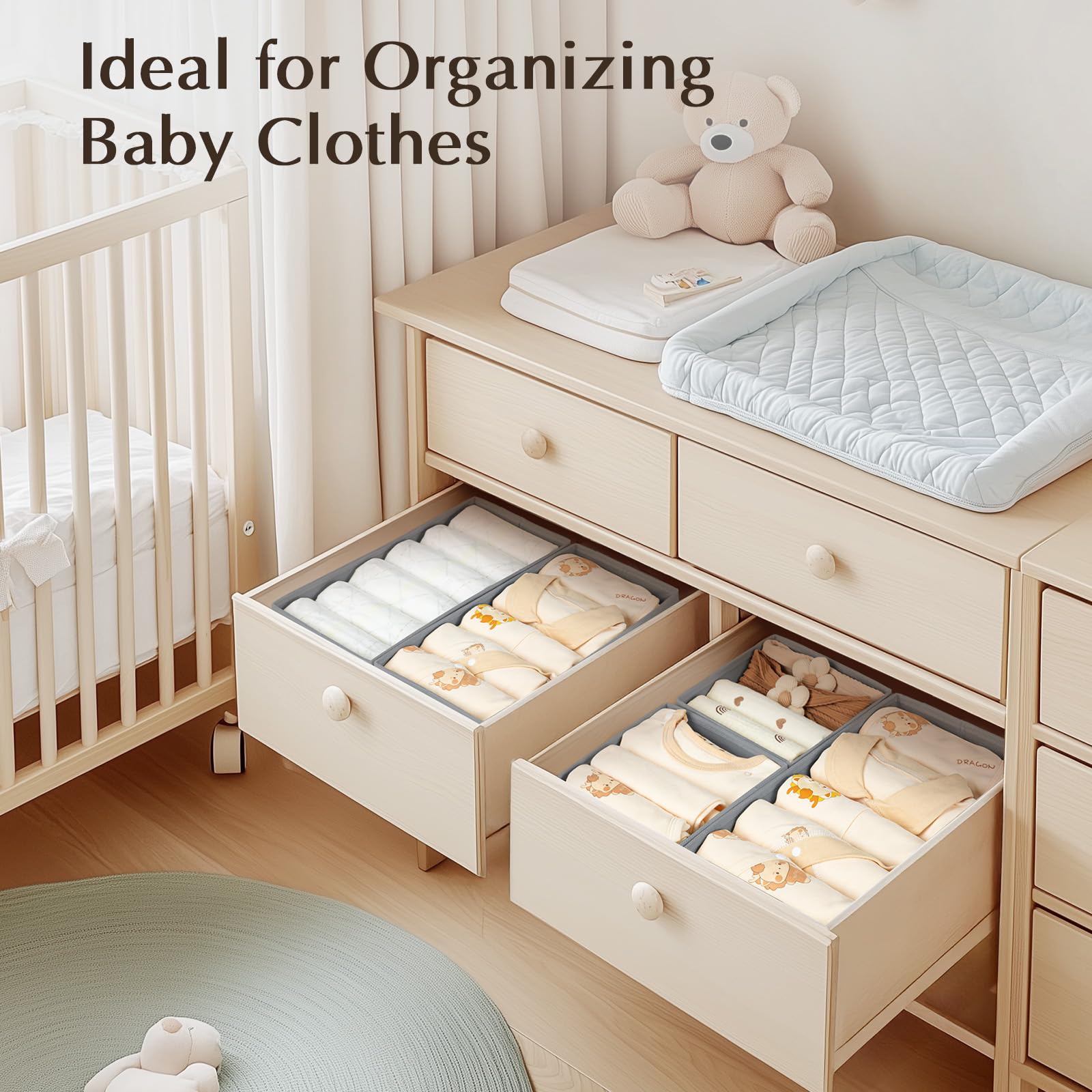 DIMJ Organizador Cajones Juego de 4 Cajas Almacenaje Plegables de Tela Para Guardar Ropa, Organizadores de Cajones No Tejidos, Calcetines, Ropa Interior, Clásico Gris