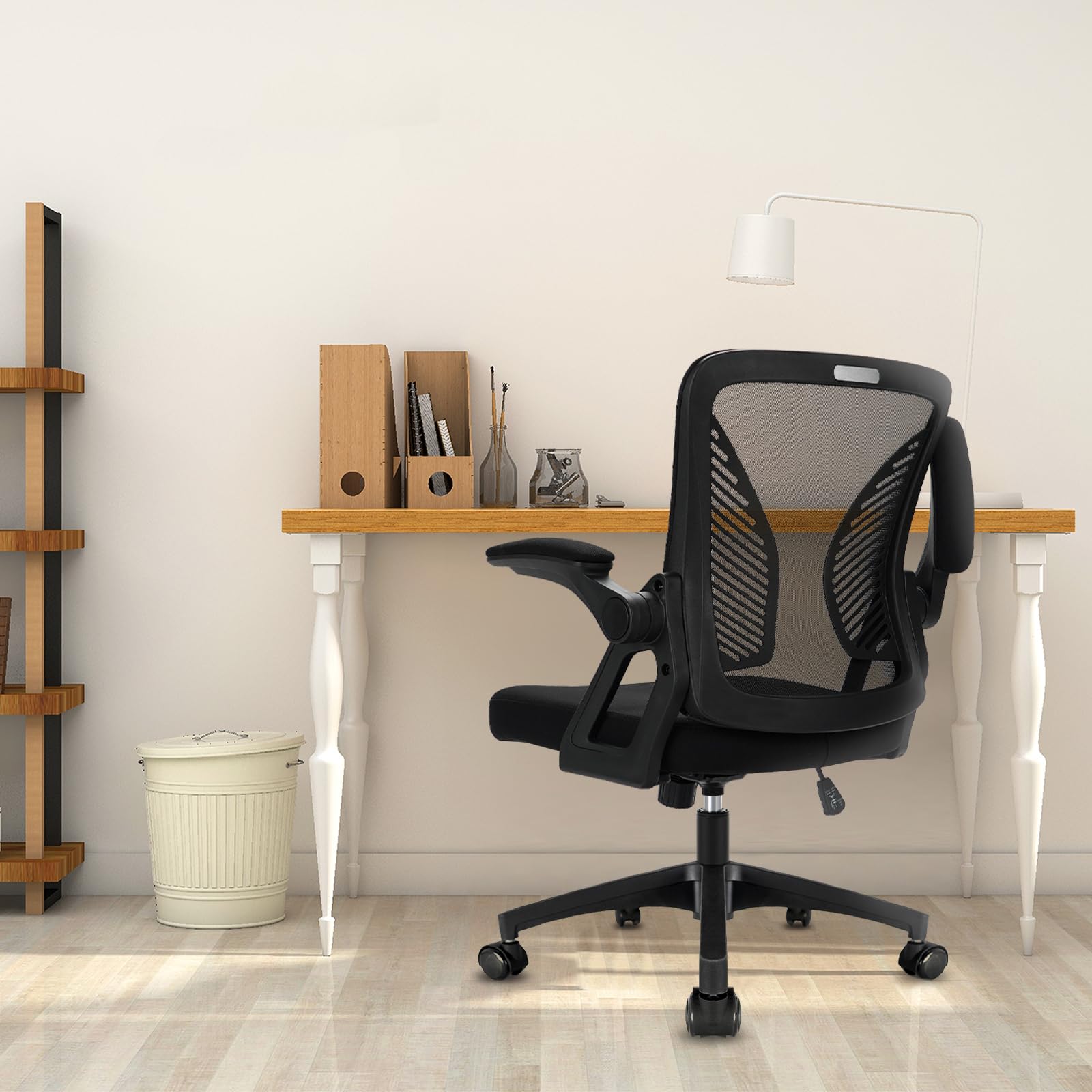 Milacyee Silla de Oficina Ergonómica, Silla de Escritorio con Reposabrazos Ajustables, Soporte Lumbar, Regulable en Altura, Silla Giratoria de Oficina con Respaldo de Malla Transpirable, Negro