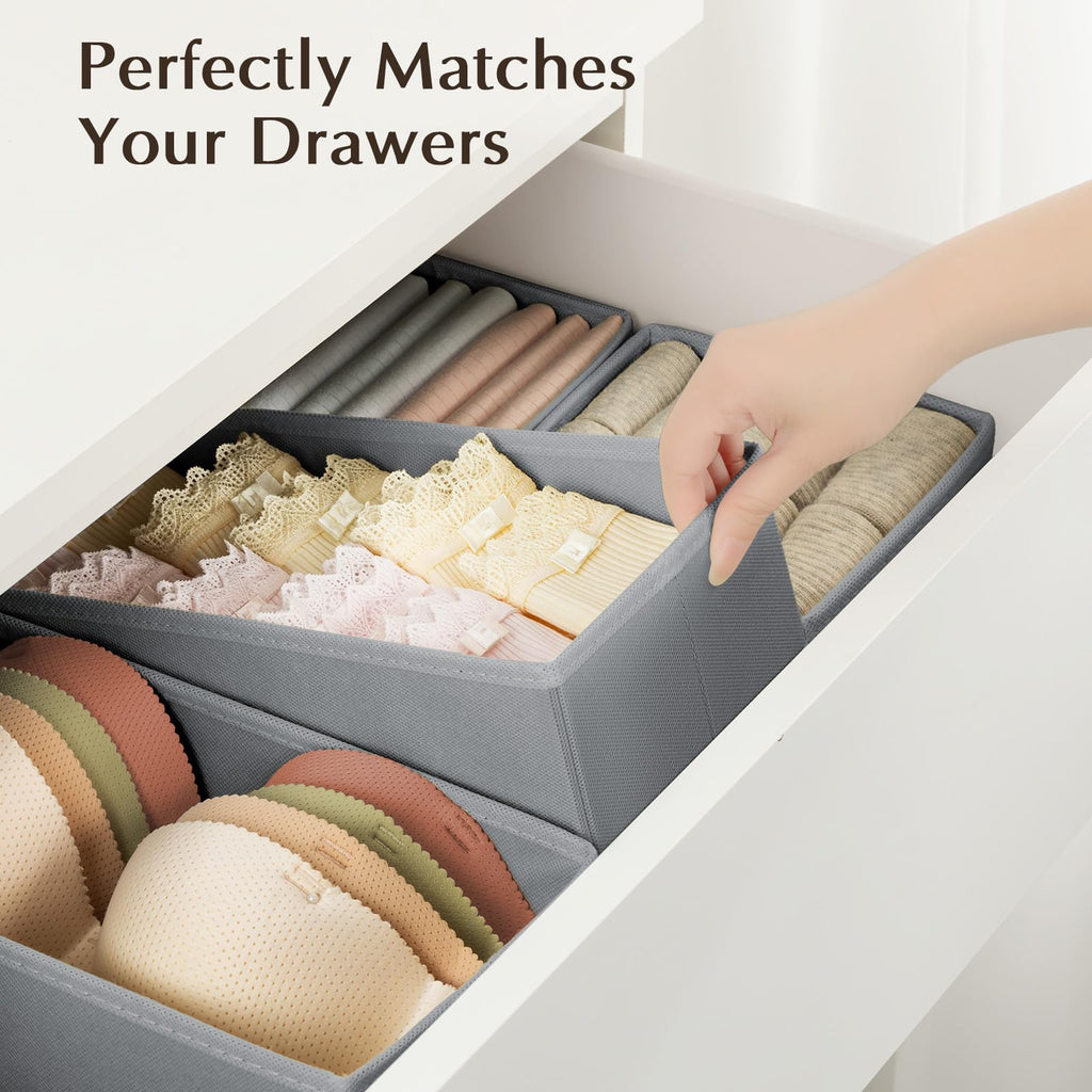DIMJ Organizador Cajones Juego de 4 Cajas Almacenaje Plegables de Tela Para Guardar Ropa, Organizadores de Cajones No Tejidos, Calcetines, Ropa Interior, Clásico Gris