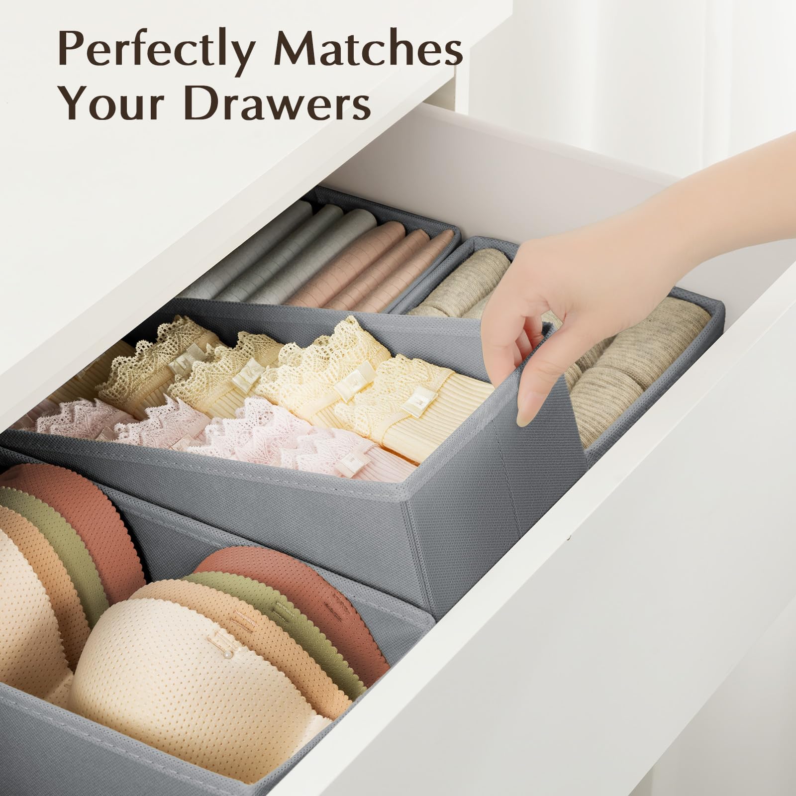 DIMJ Organizador Cajones Juego de 4 Cajas Almacenaje Plegables de Tela Para Guardar Ropa, Organizadores de Cajones No Tejidos, Calcetines, Ropa Interior, Clásico Gris