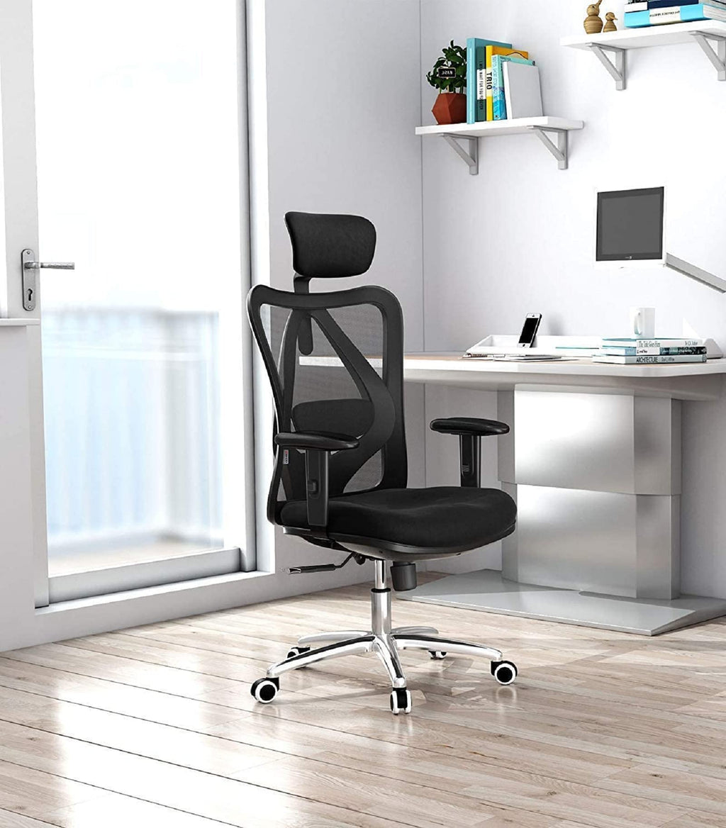 SIHOO M18 Silla Ergonómica de Oficina, Silla de Escritorio con Soporte Lumbar Ajustables, Reposacabezas y Apoyabrazos, Malla Giratoria, Mecanismo de Inclinación, Carga máxima de 150 kg/ 330LB