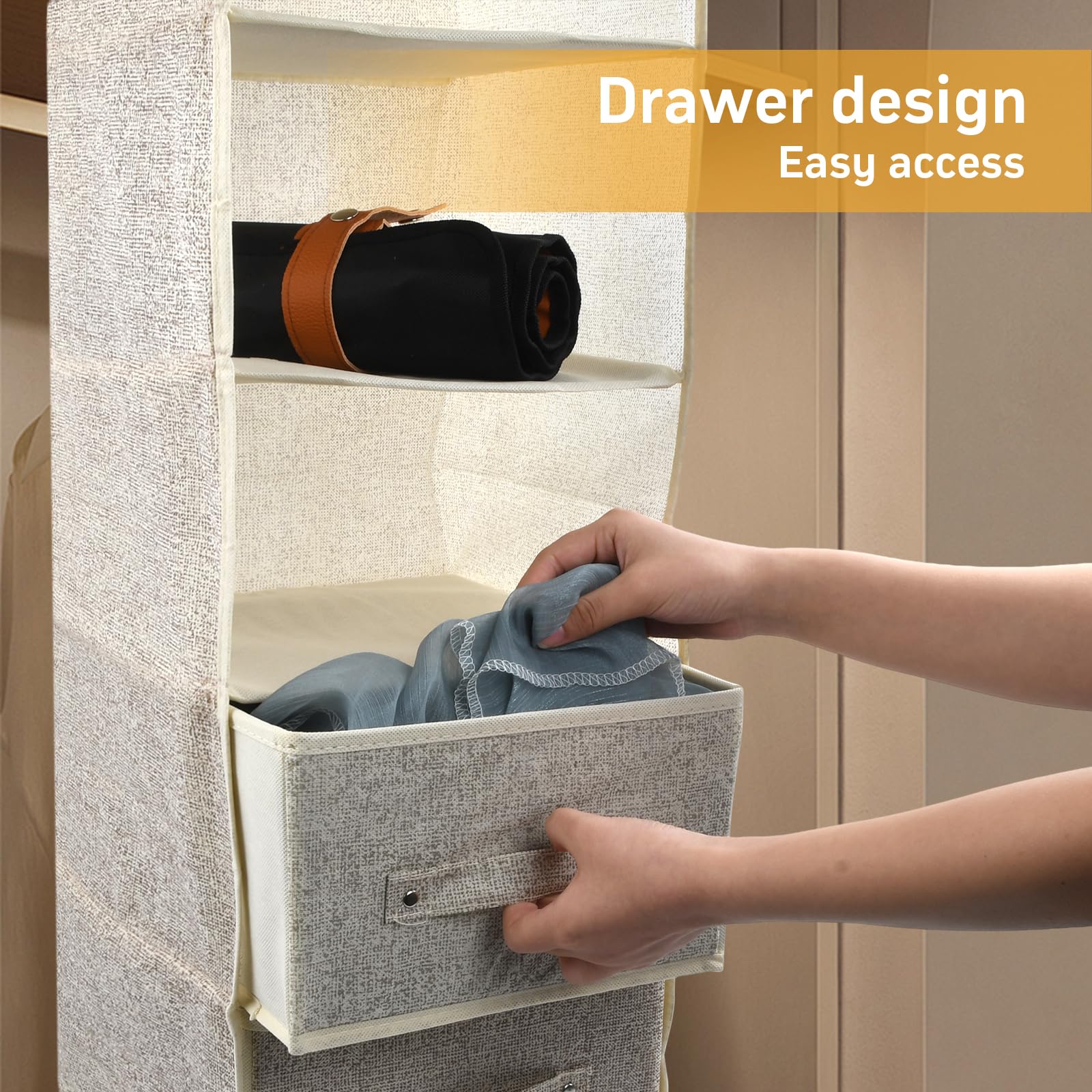 5 Niveles Estantes de Almacenamiento Colgantes 25x25x90cm, Organizador de Armario Colgante, 5 Compartimentos, Plegable Estantería Colgante de Tela con 2 Cajones Extraíbles (Gris)