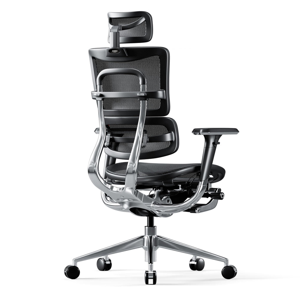 Diablo V-Master Silla de Escritorio ergonómica Silla de Oficina apoyabrazos Ajustables reposapiés Mecanismo de inclinación Malla Cuero sintético selección de Color (Negro)