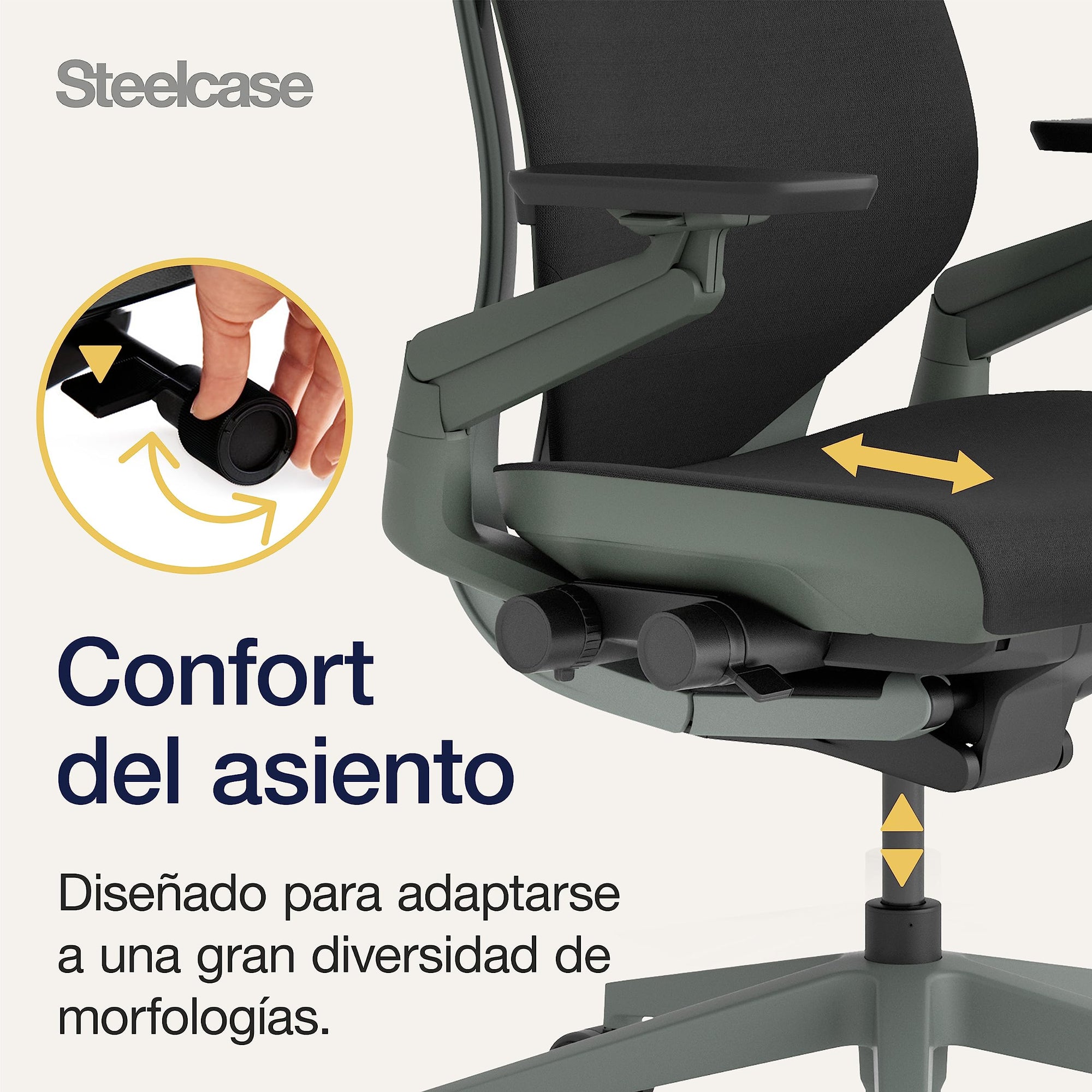 Steelcase Gesture, silla de oficina ergonómica con brazos 360º, sujeción lumbar y reposa cabeza regulables Ónix