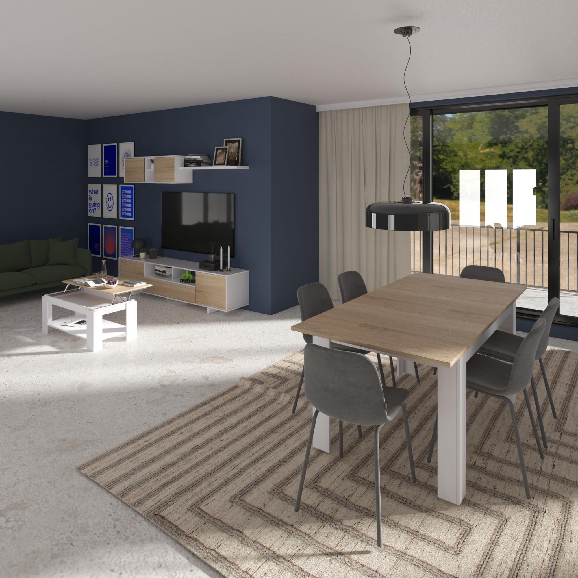 duehome | Mesa de Centro Elevable, Mesa Auxiliar, Modelo LYA, Acabado en Color Blanco Artik y Roble Canadian, Medidas: 102 cm (Largo) x 50 cm (Ancho) x 43-54 cm (Alto)