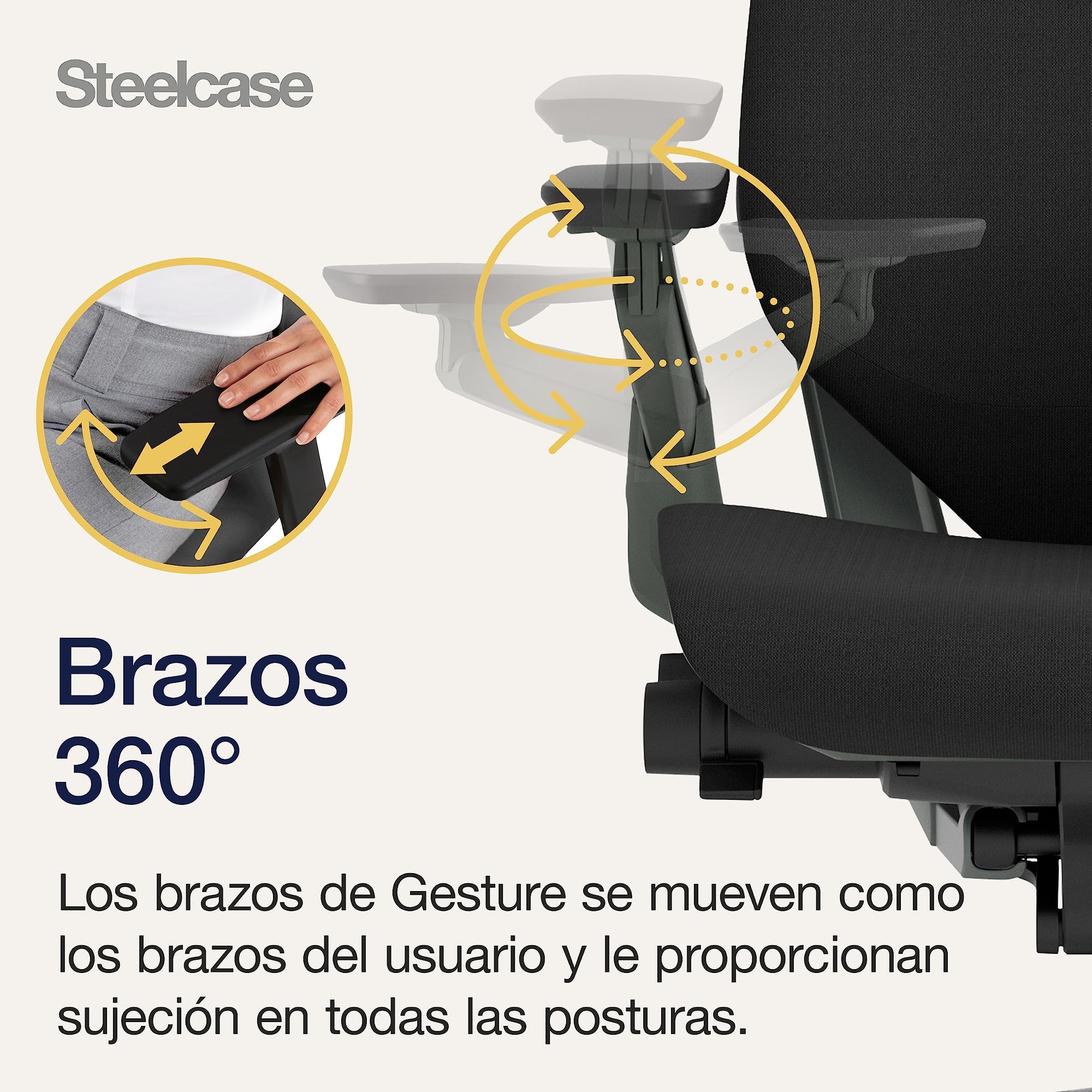 Steelcase Gesture, silla de oficina ergonómica con brazos 360º, sujeción lumbar y reposa cabeza regulables Ónix