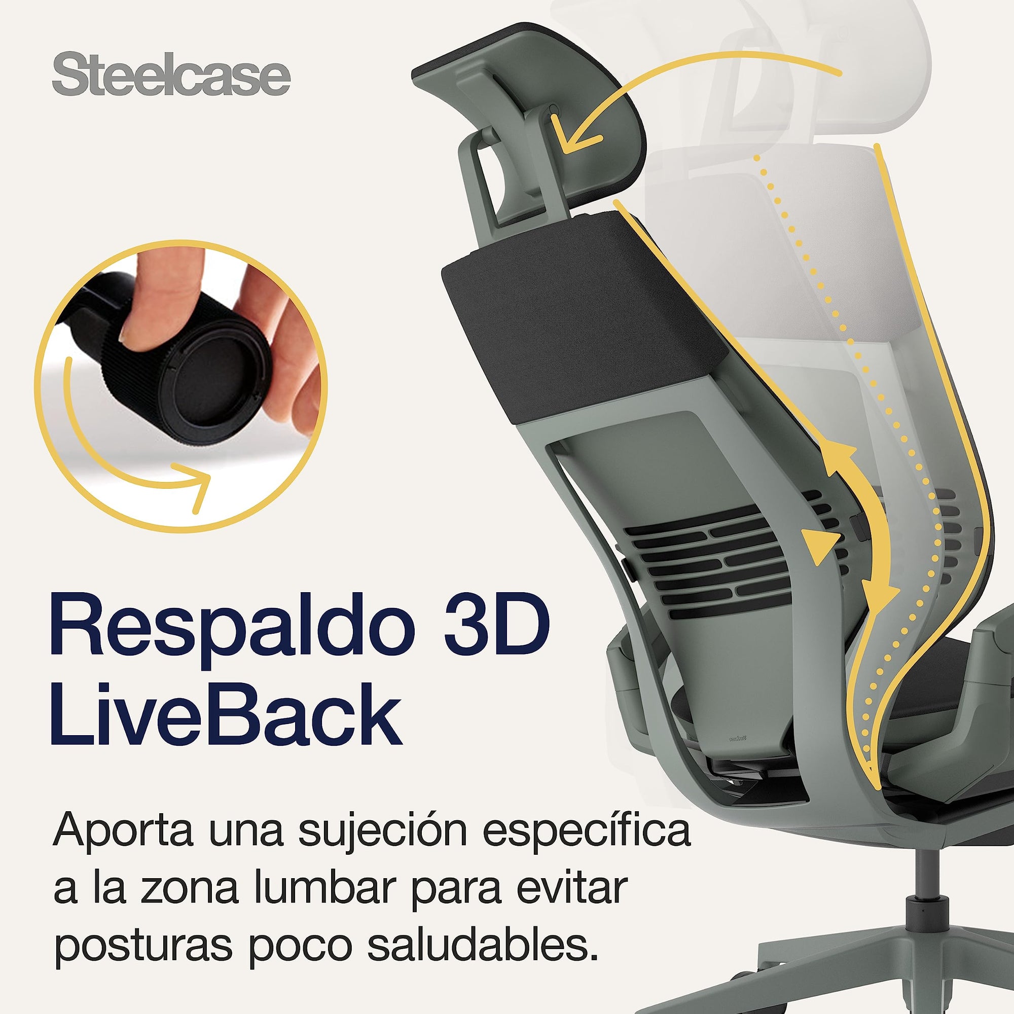 Steelcase Gesture, silla de oficina ergonómica con brazos 360º, sujeción lumbar y reposa cabeza regulables Ónix