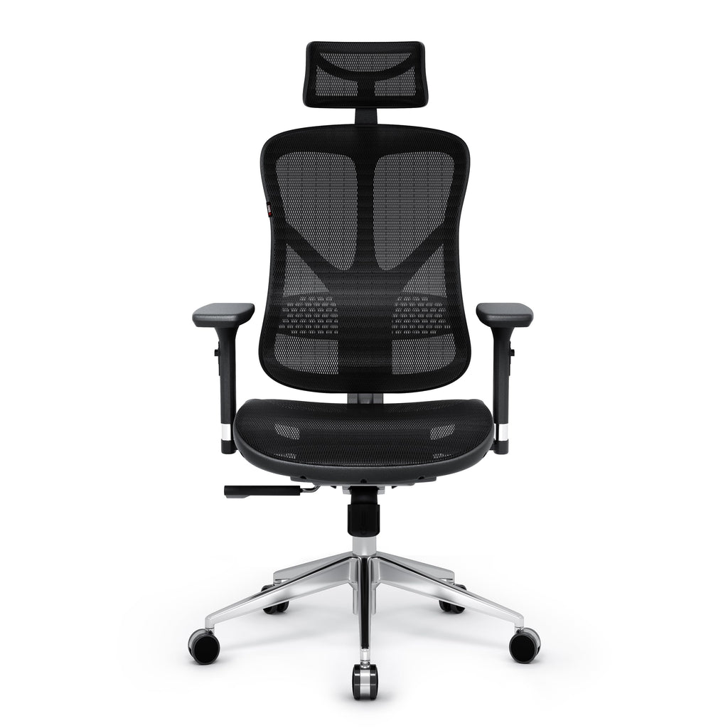 Diablo V-Basic Silla de Oficina Ergonómica Silla de Escritorio Giratoria con Apoyo Lumbar Integrado Reposabrazos 3D Reposacabezas Ajustable Función Balancín Altura Regulable (Negro)