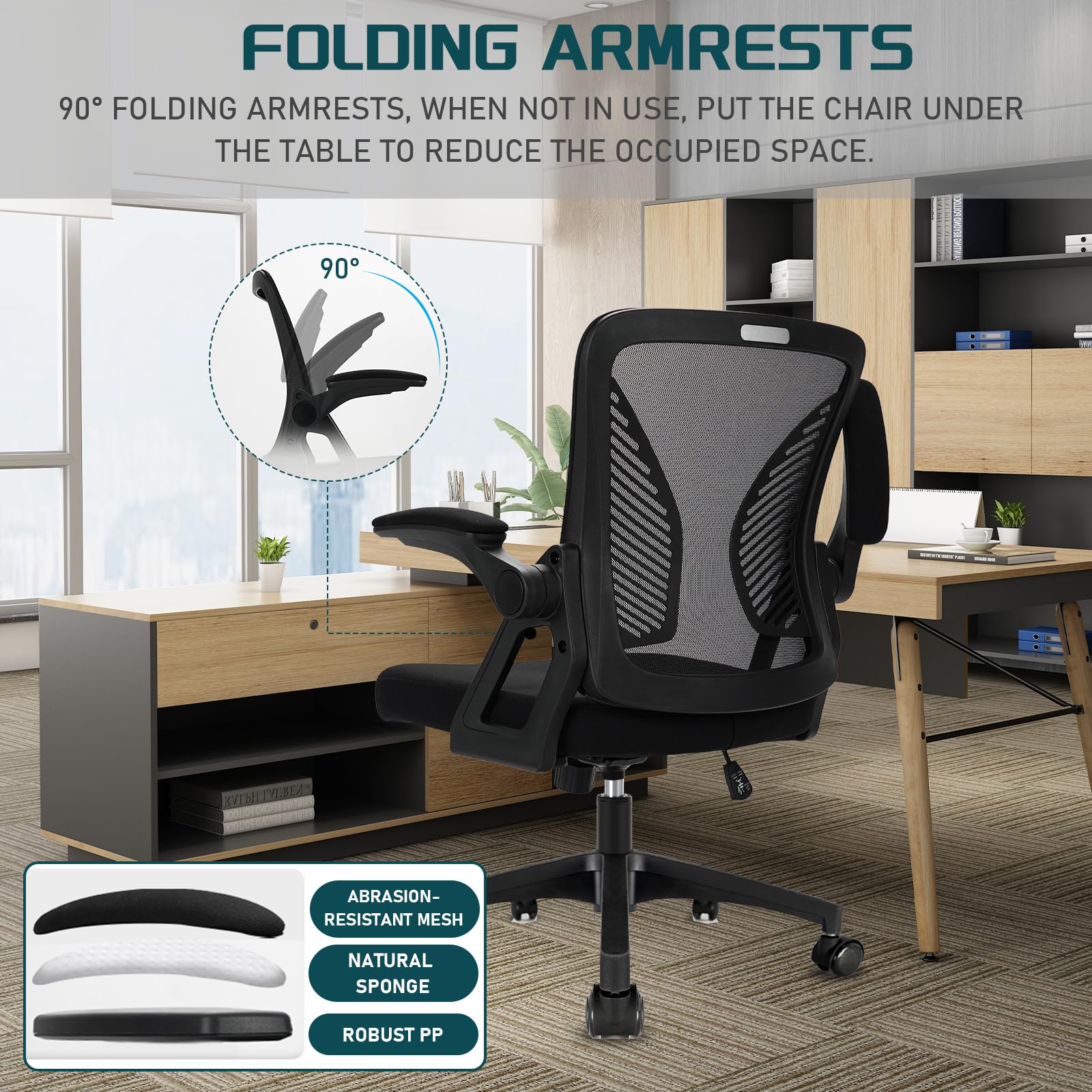 Milacyee Silla de Oficina Ergonómica, Silla de Escritorio con Reposabrazos Ajustables, Soporte Lumbar, Regulable en Altura, Silla Giratoria de Oficina con Respaldo de Malla Transpirable, Negro