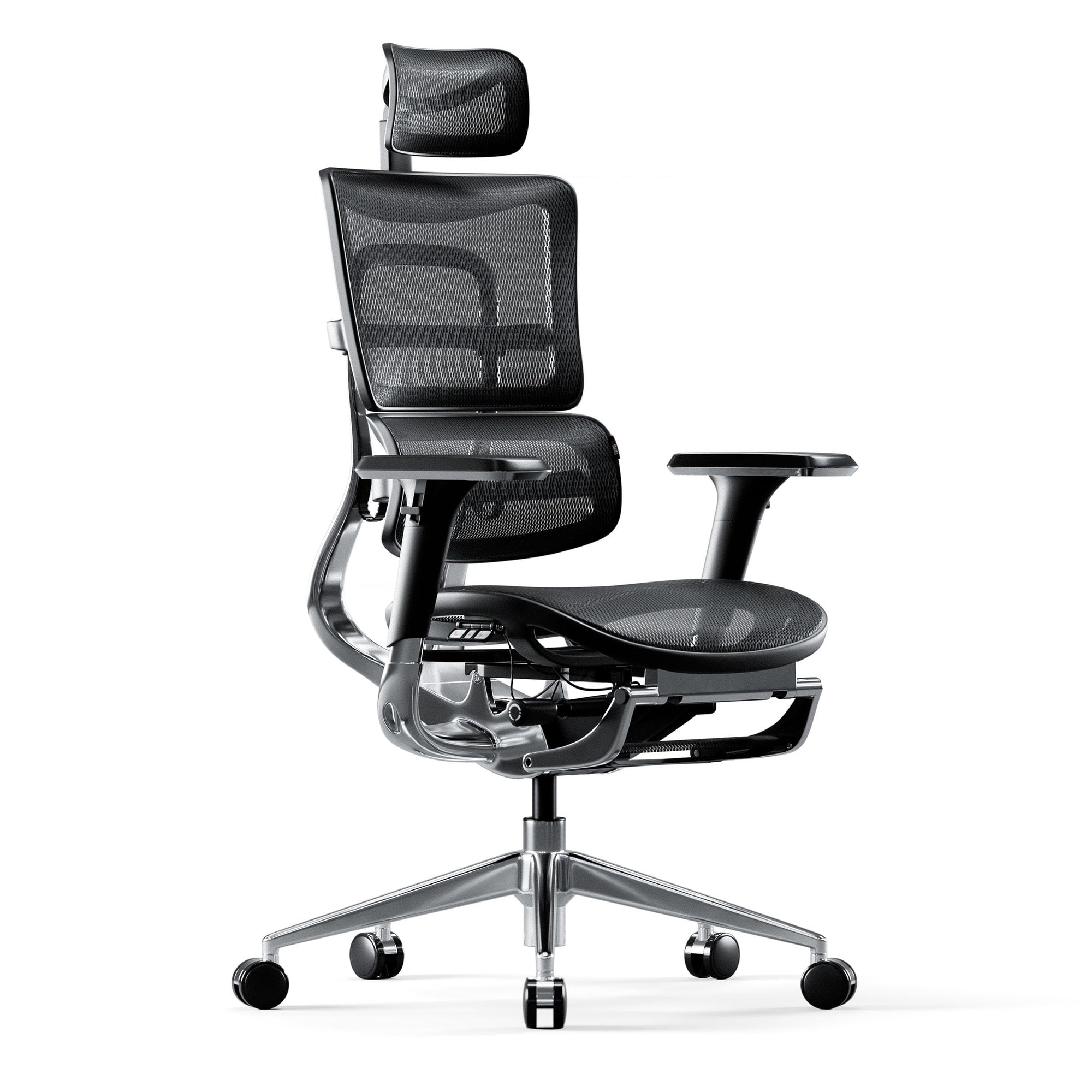 Diablo V-Master Silla de Escritorio ergonómica Silla de Oficina apoyabrazos Ajustables reposapiés Mecanismo de inclinación Malla Cuero sintético selección de Color (Negro)