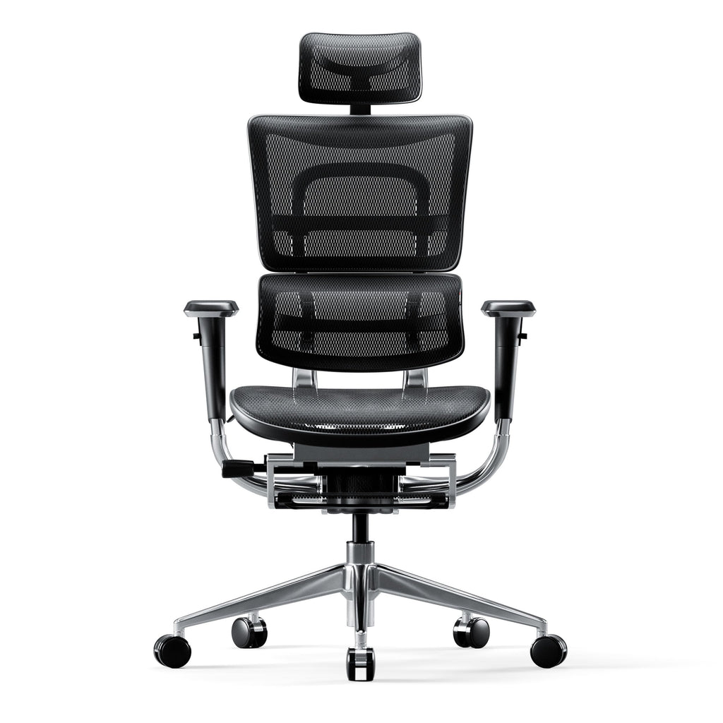 Diablo V-Master Silla de Escritorio ergonómica Silla de Oficina apoyabrazos Ajustables reposapiés Mecanismo de inclinación Malla Cuero sintético selección de Color (Negro)