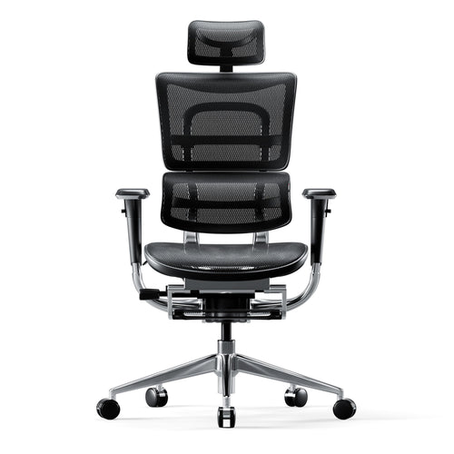 Diablo V-Master Silla de Escritorio ergonómica Silla de Oficina apoyabrazos Ajustables reposapiés Mecanismo de inclinación Malla Cuero sintético selección de Color (Negro)