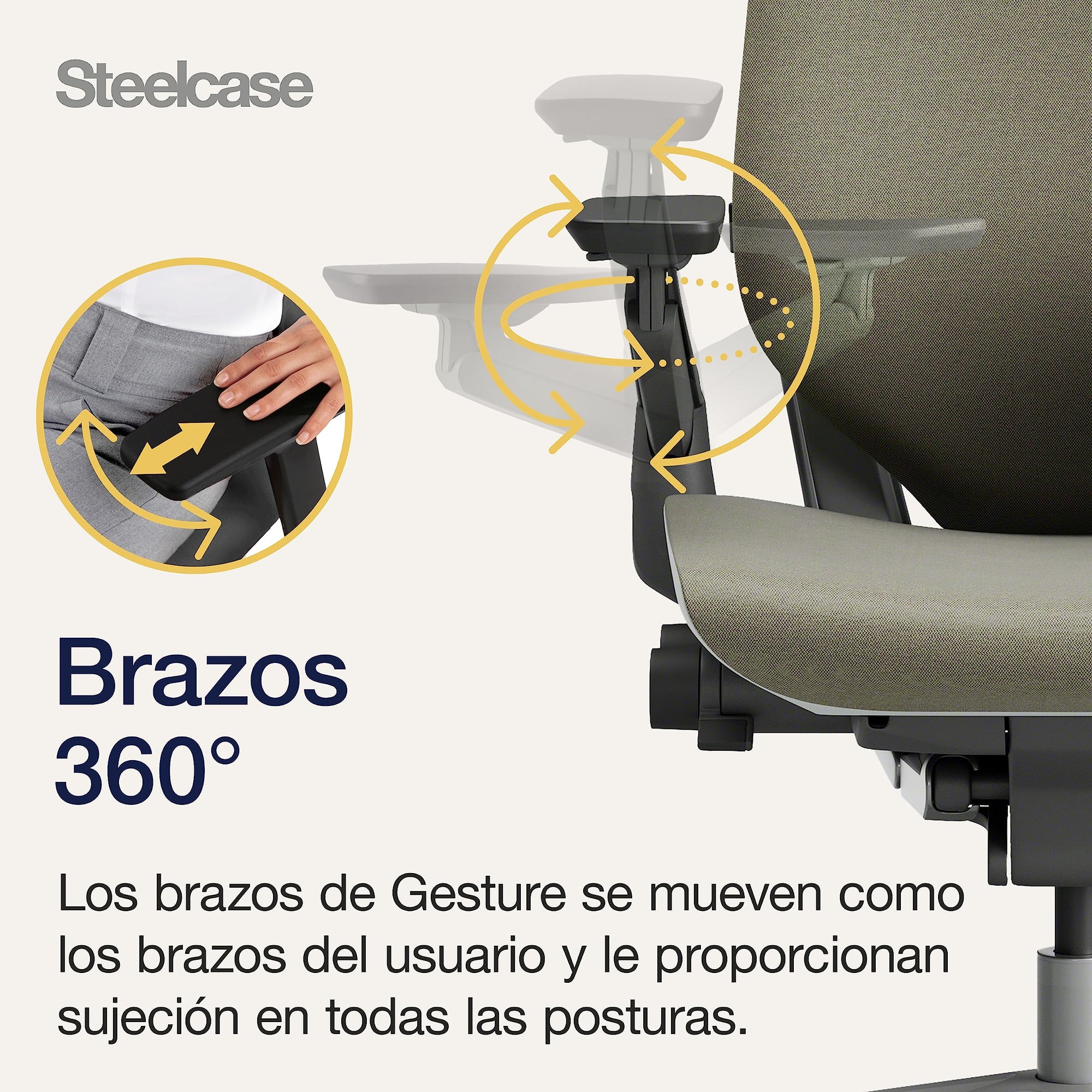 Steelcase Gesture, silla de oficina ergonómica con brazos 360º y sujeción lumbar regulable Trufa