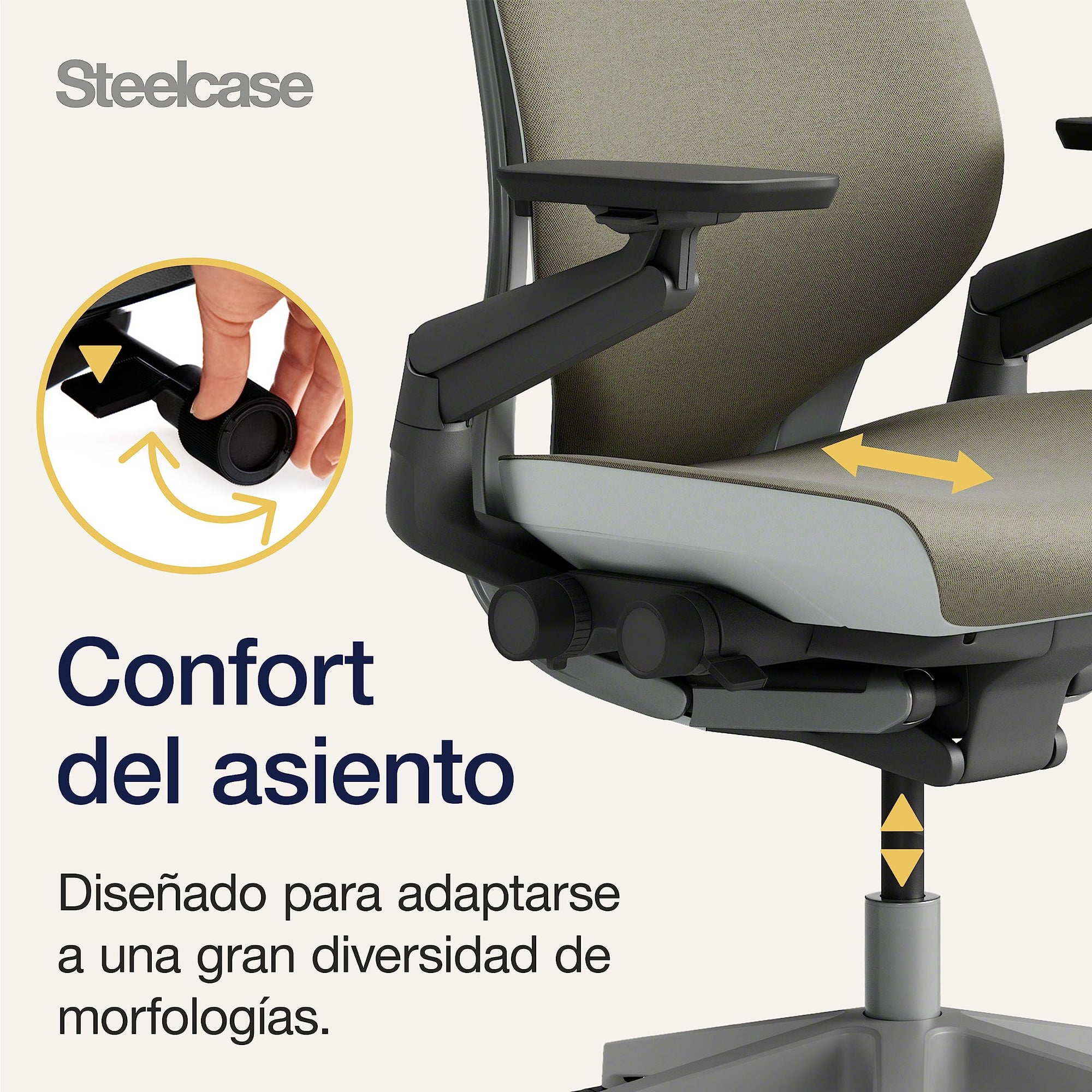 Steelcase Gesture, silla de oficina ergonómica con brazos 360º y sujeción lumbar regulable Trufa